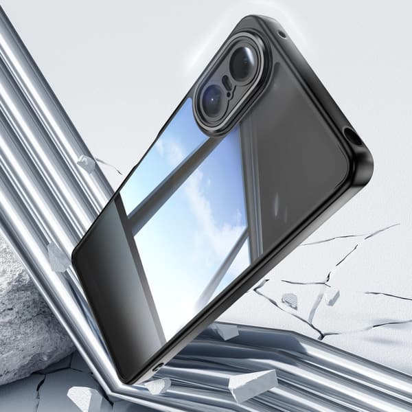 SKALO Sony Xperia 10 VI Silky Touch TPU + Akryl Metallknappar Skal - Svart