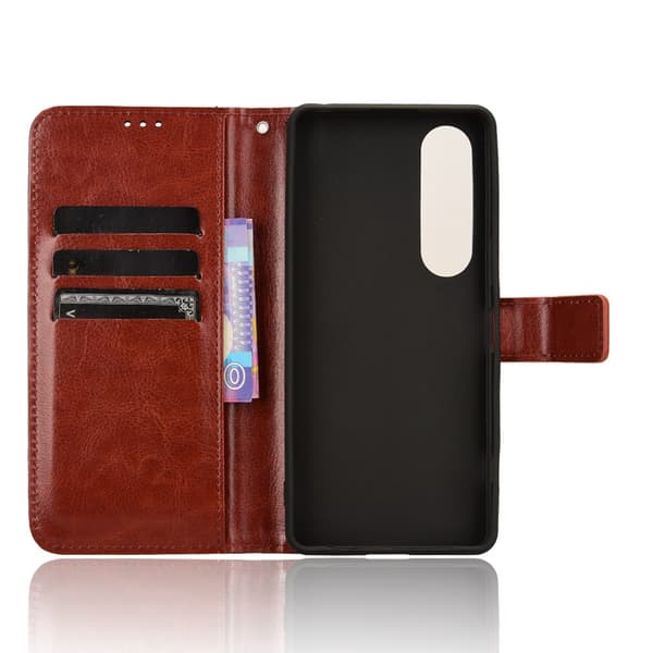 SKALO Sony Xperia 1 VI Crazy Horse Plånbok PU Läder - Brun