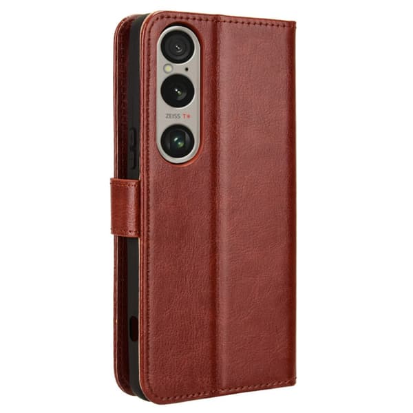 SKALO Sony Xperia 1 VI Crazy Horse Plånbok PU Läder - Brun