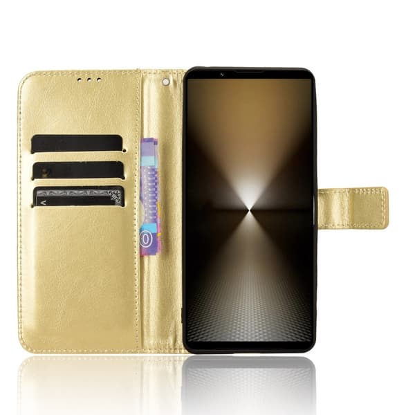 SKALO Sony Xperia 1 VI Crazy Horse lompakko PU nahka - Kulta