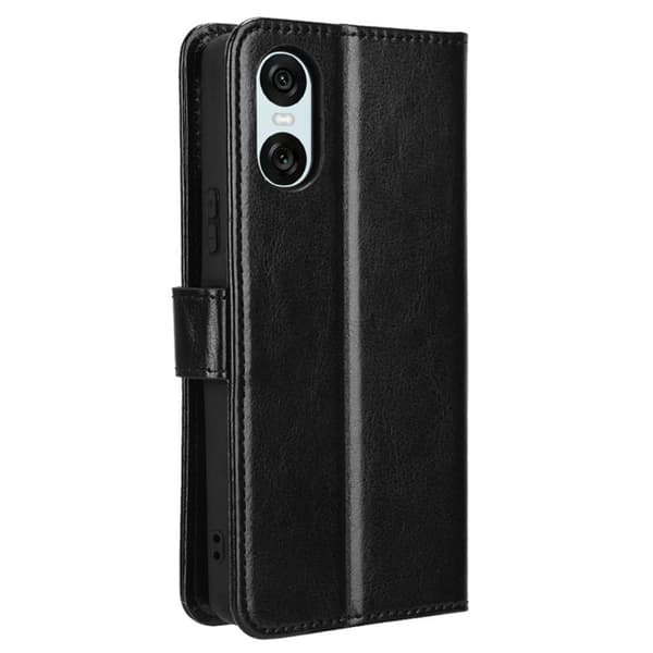 SKALO Sony Xperia 10 VI Crazy Horse lompakko PU nahka - Musta