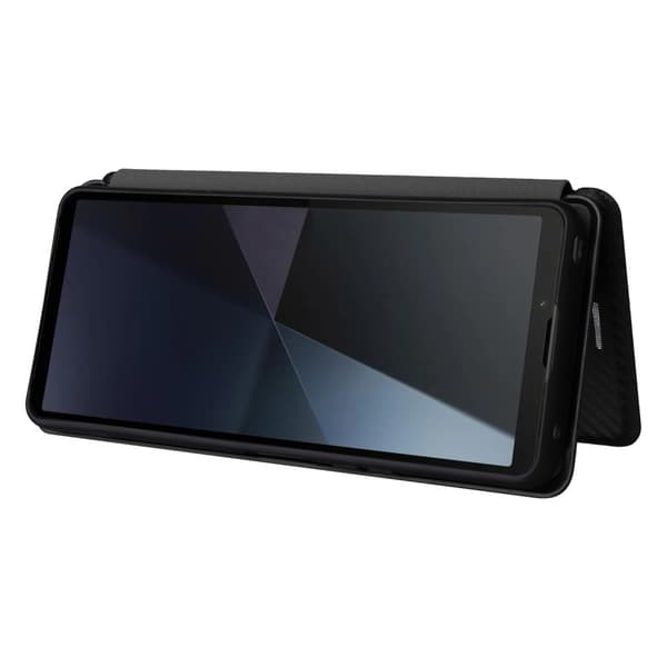SKALO Sony Xperia 10 VI Carbon Fiber Lompakkokotelo - Musta