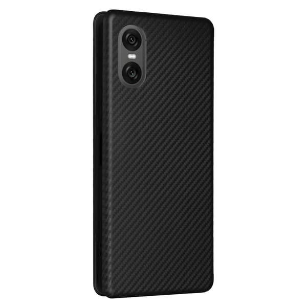 SKALO Sony Xperia 10 VI Carbon Fiber Lompakkokotelo - Musta