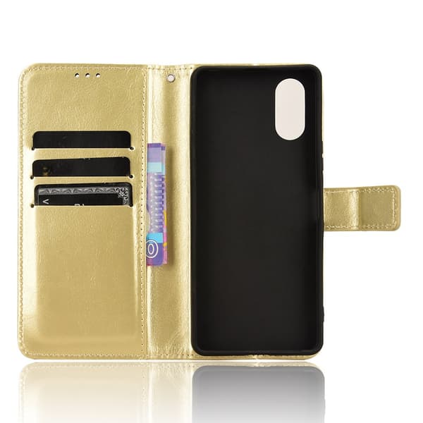 SKALO Sony Xperia 10 VI Crazy Horse Pungetui PU læder - Guld