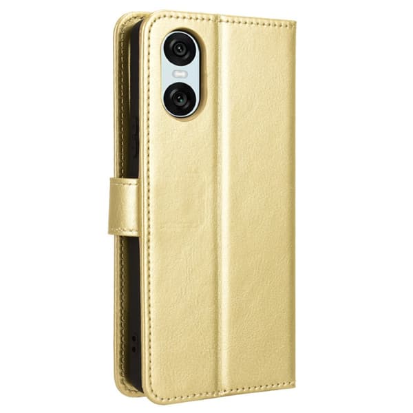 SKALO Sony Xperia 10 VI Crazy Horse Pungetui PU læder - Guld