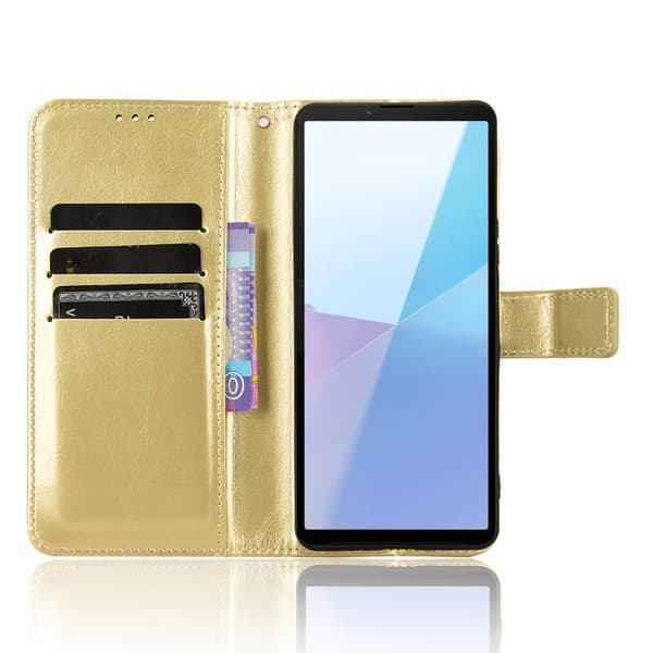 SKALO Sony Xperia 10 VI Crazy Horse Pungetui PU læder - Guld