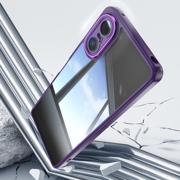 Sony Xperia 10 VI SKALO Silky Touch TPU + Akryl-metalknapper Cover - Mørk lilla