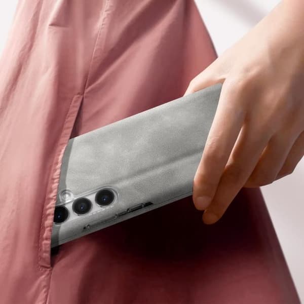 Fodral till Samsung Galaxy S24 - AVIZAR - Korthållarklaff Grått Nappa eko-läder