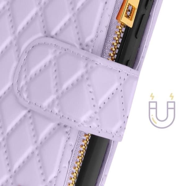 Fodral för Samsung Galaxy S24 Plånbok Handledsrem Quilted Design Lavendel