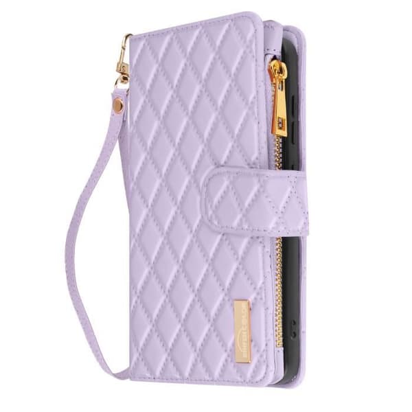 Fodral för Samsung Galaxy S24 Plånbok Handledsrem Quilted Design Lavendel