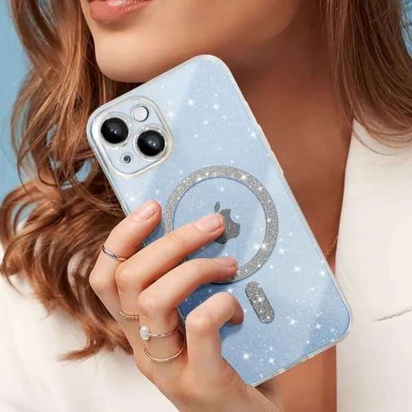 Fodral till iPhone 14 AVIZAR - Transparent Glitter Silikon - Mjuk, stötsäker och anti-repa