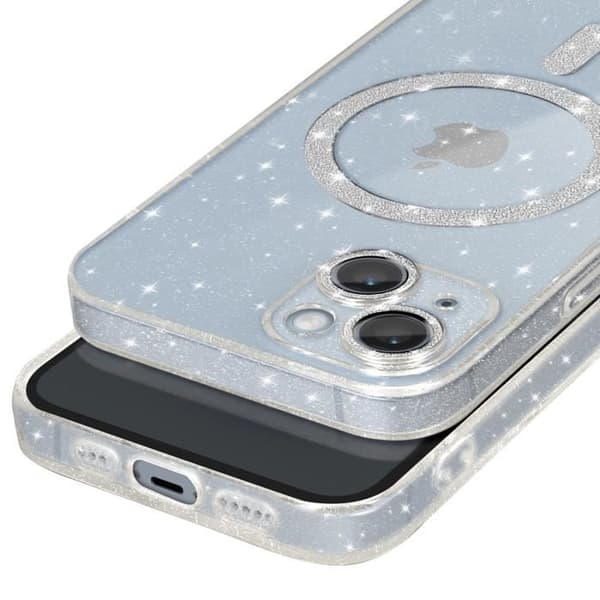 Fodral till iPhone 14 AVIZAR - Transparent Glitter Silikon - Mjuk, stötsäker och anti-repa
