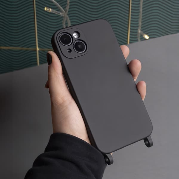 Silikoneetui med mobilstropholder til Samsung Galaxy A05s - Sort