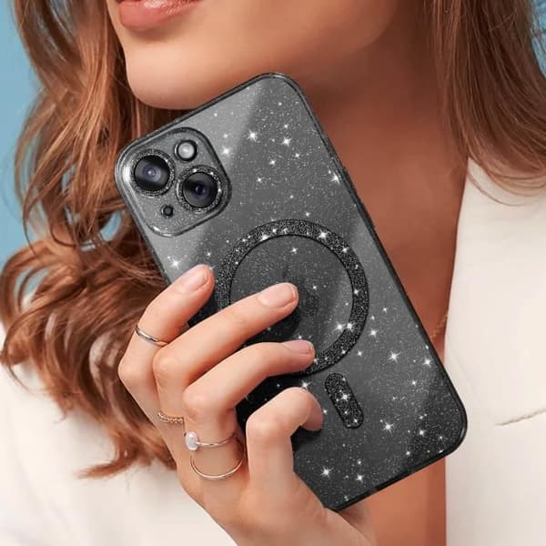 Fodral till iPhone 15 AVIZAR - Svart Glitter Silikon - Stötsäker och anti-repa