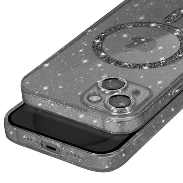 Fodral till iPhone 15 AVIZAR - Svart Glitter Silikon - Stötsäker och anti-repa