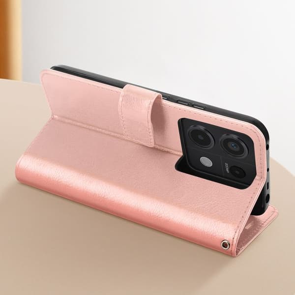 Fodral till Redmi Note 13 Pro 5G - MAYAXESS - Plånboksställ och handledsrem - Rosa - Halvstyvt