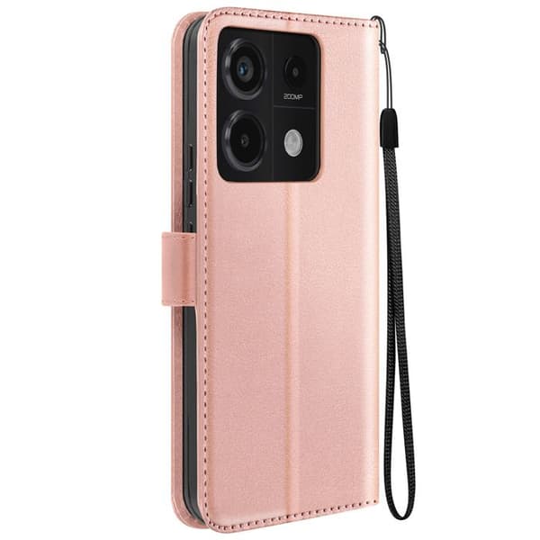 Fodral till Redmi Note 13 Pro 5G - MAYAXESS - Plånboksställ och handledsrem - Rosa - Halvstyvt