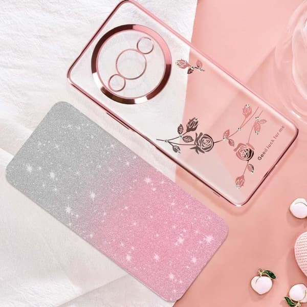 Fodral till Xiaomi Redmi A3 - AVIZAR - Glitterblommor - Mjuk silikon - Stödring