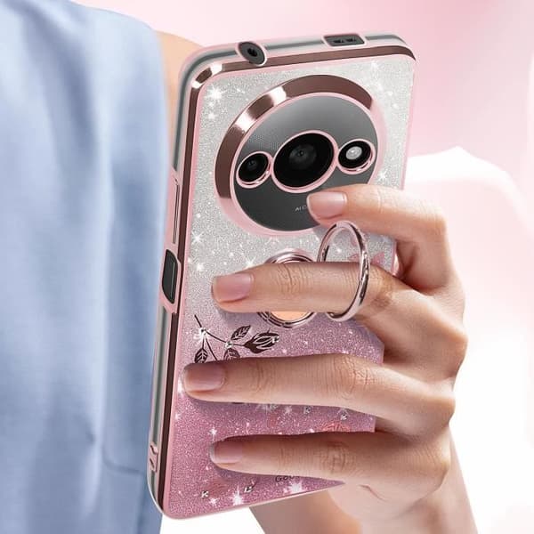 Fodral till Xiaomi Redmi A3 - AVIZAR - Glitterblommor - Mjuk silikon - Stödring