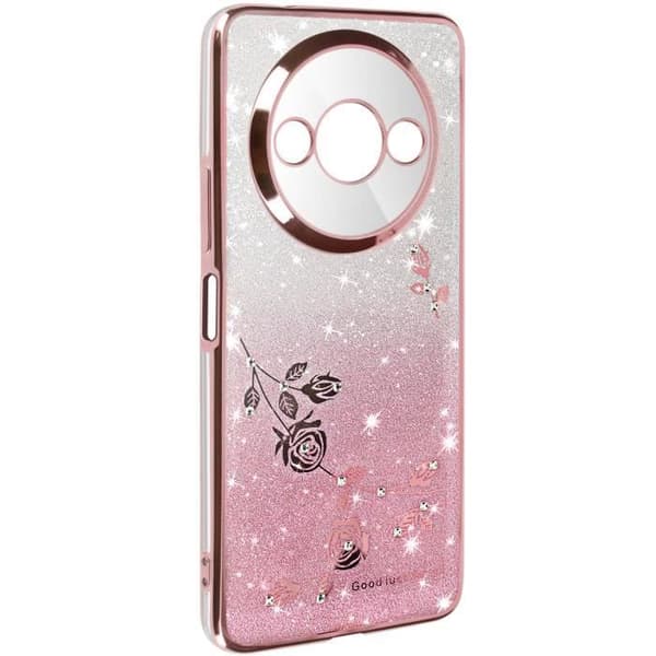 Fodral till Xiaomi Redmi A3 - AVIZAR - Glitterblommor - Mjuk silikon - Stödring