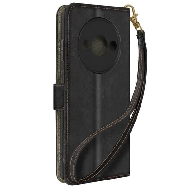 Fodral till Xiaomi Redmi A3 - AVIZAR - Borstad effekt - Plånbok - Svart