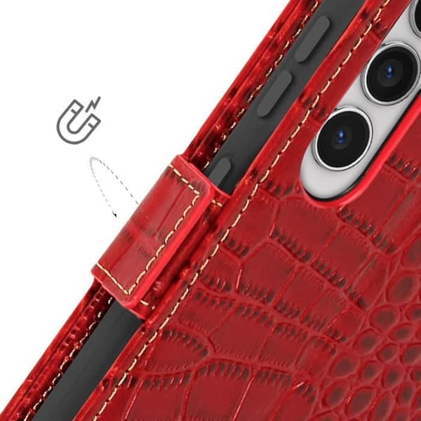 Läderfodral för Samsung Galaxy S24 RFID-plånbok Krokodilmönster Röd