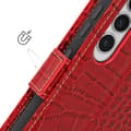 Miniatyrbild 3 av 4: Läderfodral för Samsung Galaxy S24 RFID-plånbok Krokodilmönster Röd
