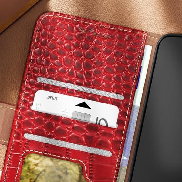Läderfodral för Samsung Galaxy S24 RFID-plånbok Krokodilmönster Röd