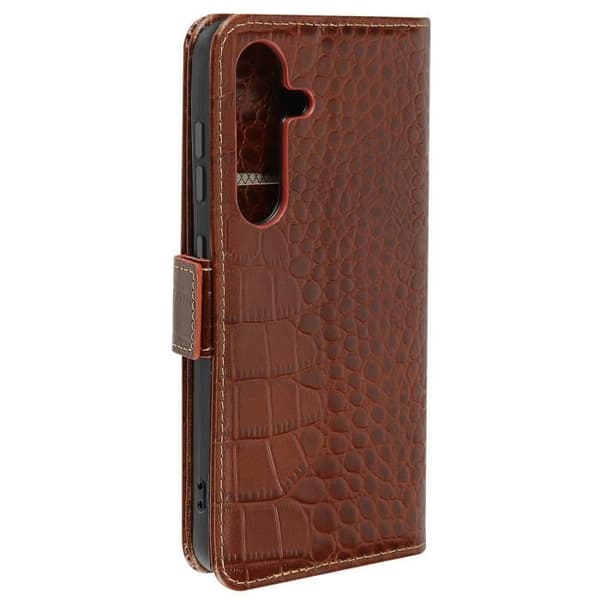 Läderfodral till Samsung Galaxy S24 RFID-plånbok Krokodilmönster Brun