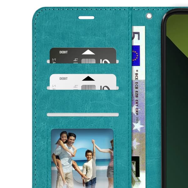 Fodral till Redmi Note 13 Pro 5G - MAYAXESS - Plånboksställ och handledsrem - Turkos