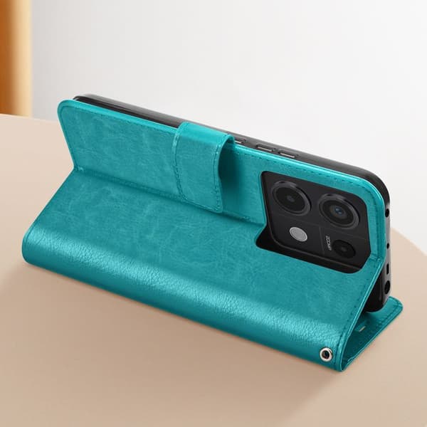 Fodral till Redmi Note 13 Pro 5G - MAYAXESS - Plånboksställ och handledsrem - Turkos