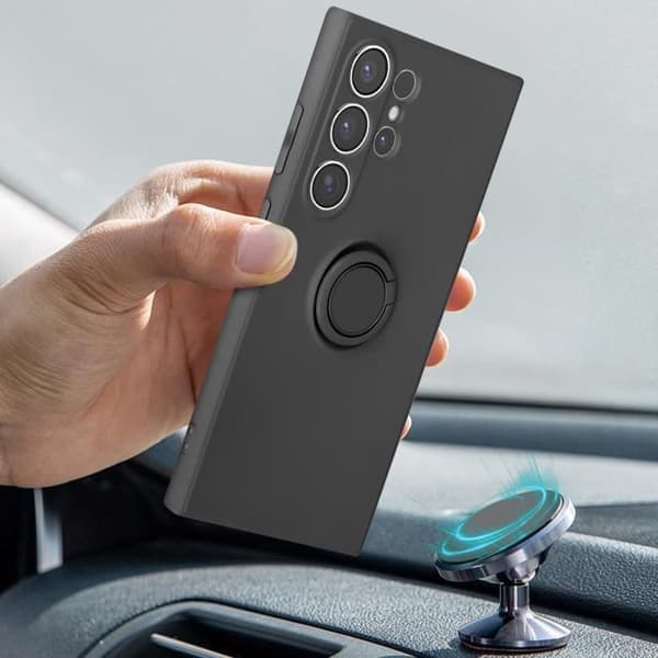 Fodral till Samsung Galaxy S24 Ultra - AVIZAR - Svart - Flexibel silikonringhållare