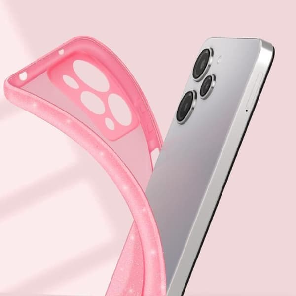 Fodral till Xiaomi Redmi 12 Glitter Silicone Protected Camera Rosa - AVIZAR - Halvstyvt - Syntetiskt - Blandat