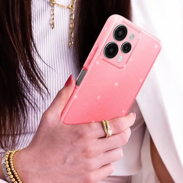 Fodral till Xiaomi Redmi 12 Glitter Silicone Protected Camera Rosa - AVIZAR - Halvstyvt - Syntetiskt - Blandat