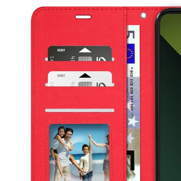 Fodral till Redmi Note 13 Pro 5G - MAYAXESS - Plånboksställ och handledsrem - Röd