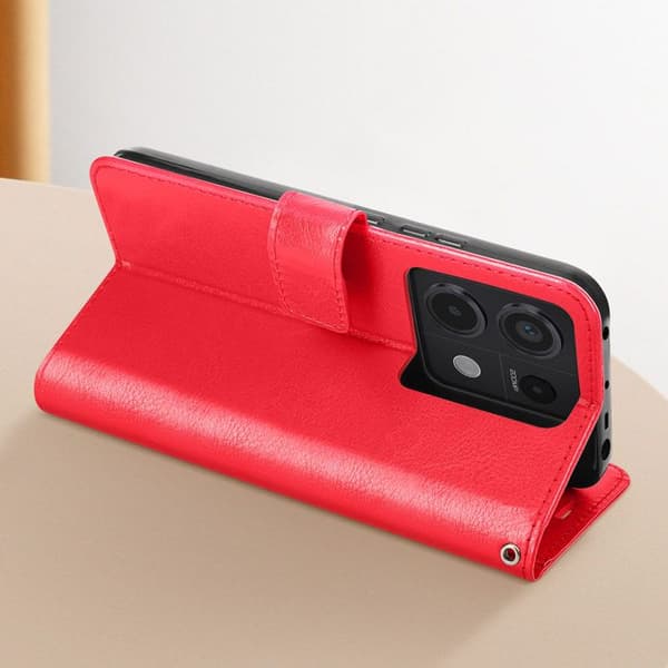 Fodral till Redmi Note 13 Pro 5G - MAYAXESS - Plånboksställ och handledsrem - Röd