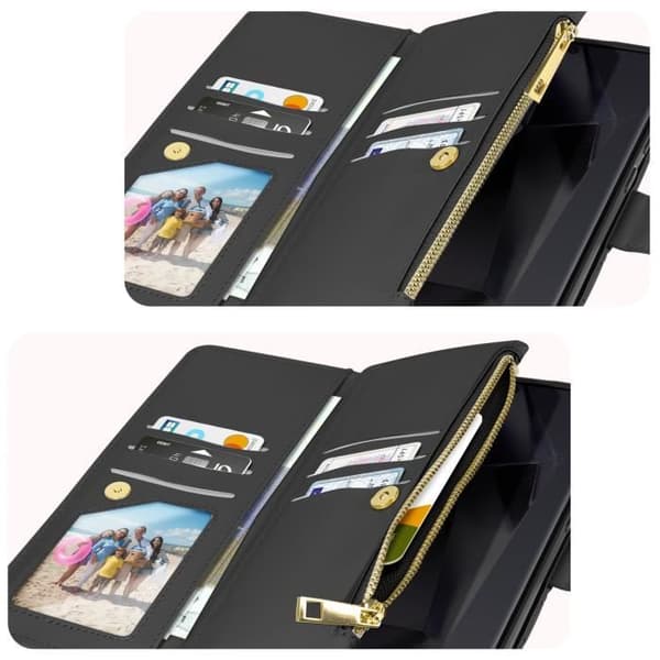 Fodral till Samsung Galaxy S24 Ultra - AVIZAR - Svart plånbok - Halvstyv - Syntet - Blandat