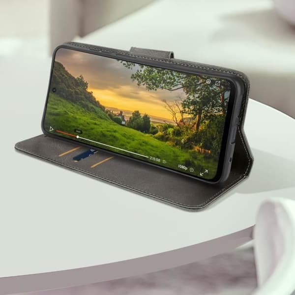 Fodral för Motorola Moto G24 och G04 Plånbokshållare Handledsrem mörkgrå