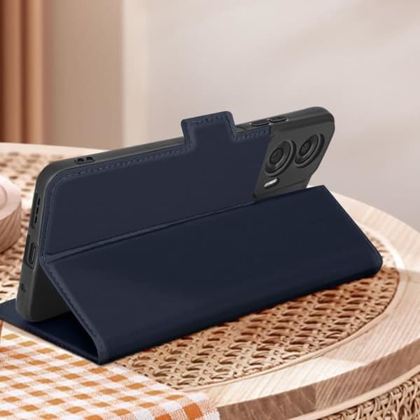 AVIZAR Fodral för Motorola Moto G24 och G04 - Slim Midnight Blue Design - Korthållare och videostöd