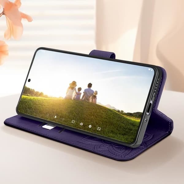 Mandala Butterfly Fodral för Redmi Note 13 Pro Plånbok Handledsrem mörklila