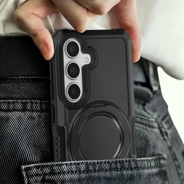 Fodral till Samsung Galaxy S24 - AVIZAR - Svart Stötsäker Bi-Material Support Ring