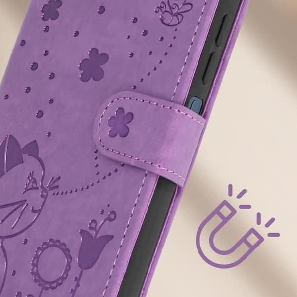 Cat Wallet Case för Xiaomi Redmi A3 - AVIZAR - Lila - Halvstyv - Syntet - Flik - Blank