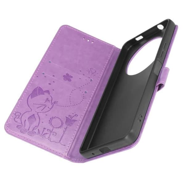 Cat Wallet Case för Xiaomi Redmi A3 - AVIZAR - Lila - Halvstyv - Syntet - Flik - Blank