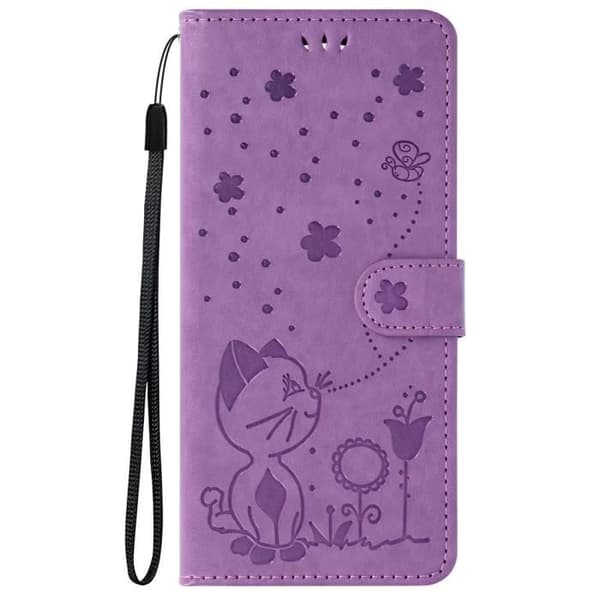 Cat Wallet Case för Xiaomi Redmi A3 - AVIZAR - Lila - Halvstyv - Syntet - Flik - Blank