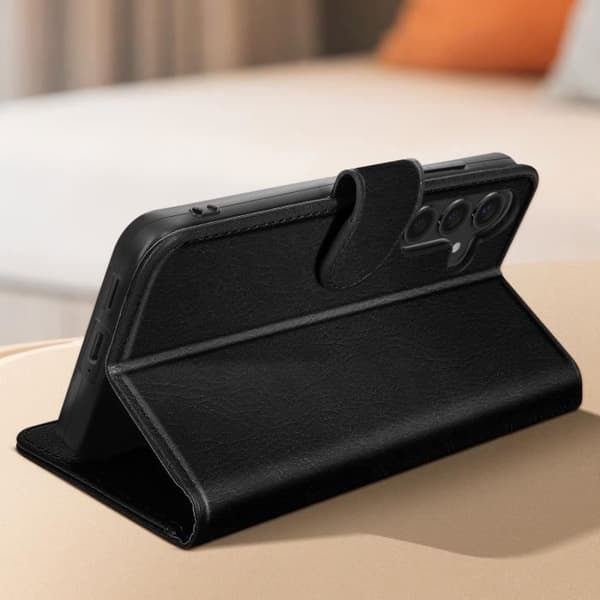 Fodral för Samsung Galaxy Black Wallet och Video Stand Black Chesterfield Series