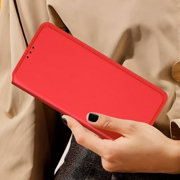 Fodral till Xiaomi Redmi A3 - AVIZAR - Flip-korthållare och videostöd - Röd