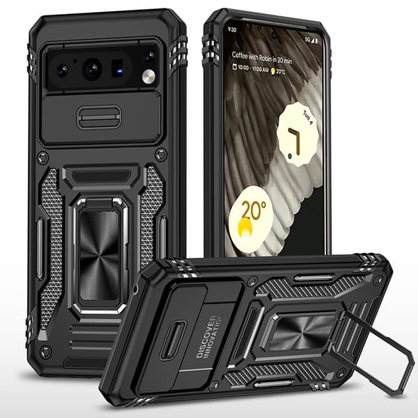 INF Google Pixel Black Case rengastelineellä ja liukuvalla linssillä Google Pixel 7 Pro