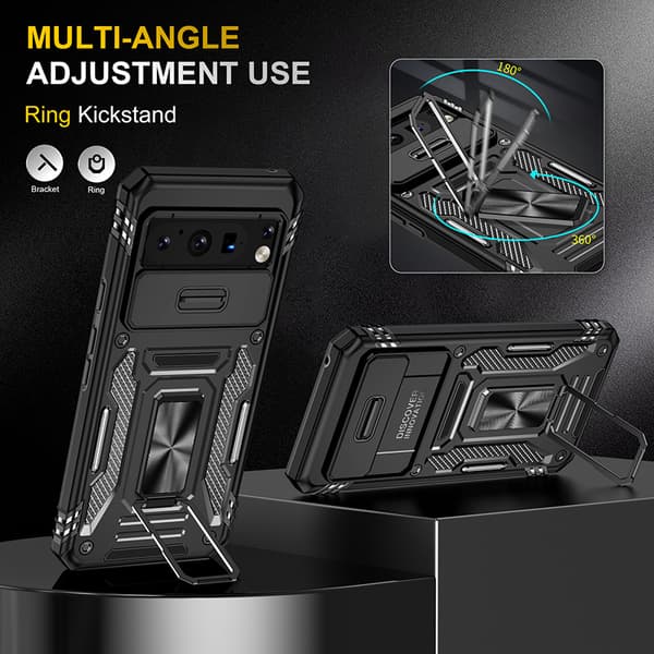 INF Google Pixel Black Case med ringstativ och skjutlins Google Pixel 7 Pro