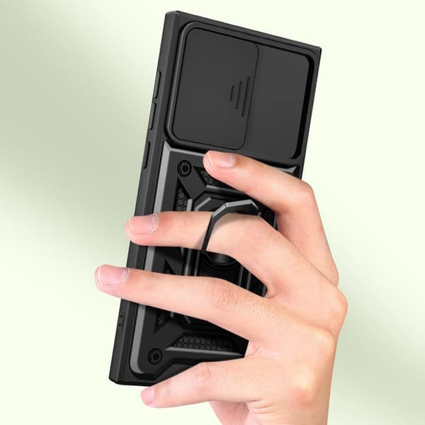 Telefonfodral - MAYAXESS - Samsung Galaxy S24 Ultra - Stötsäker - Skjutbar kameraskydd - Svart