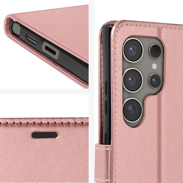 Plånboksfodral till Samsung S24 Ultra - MAYAXESS - Champagnerosa - Stativ och armbandsfunktion